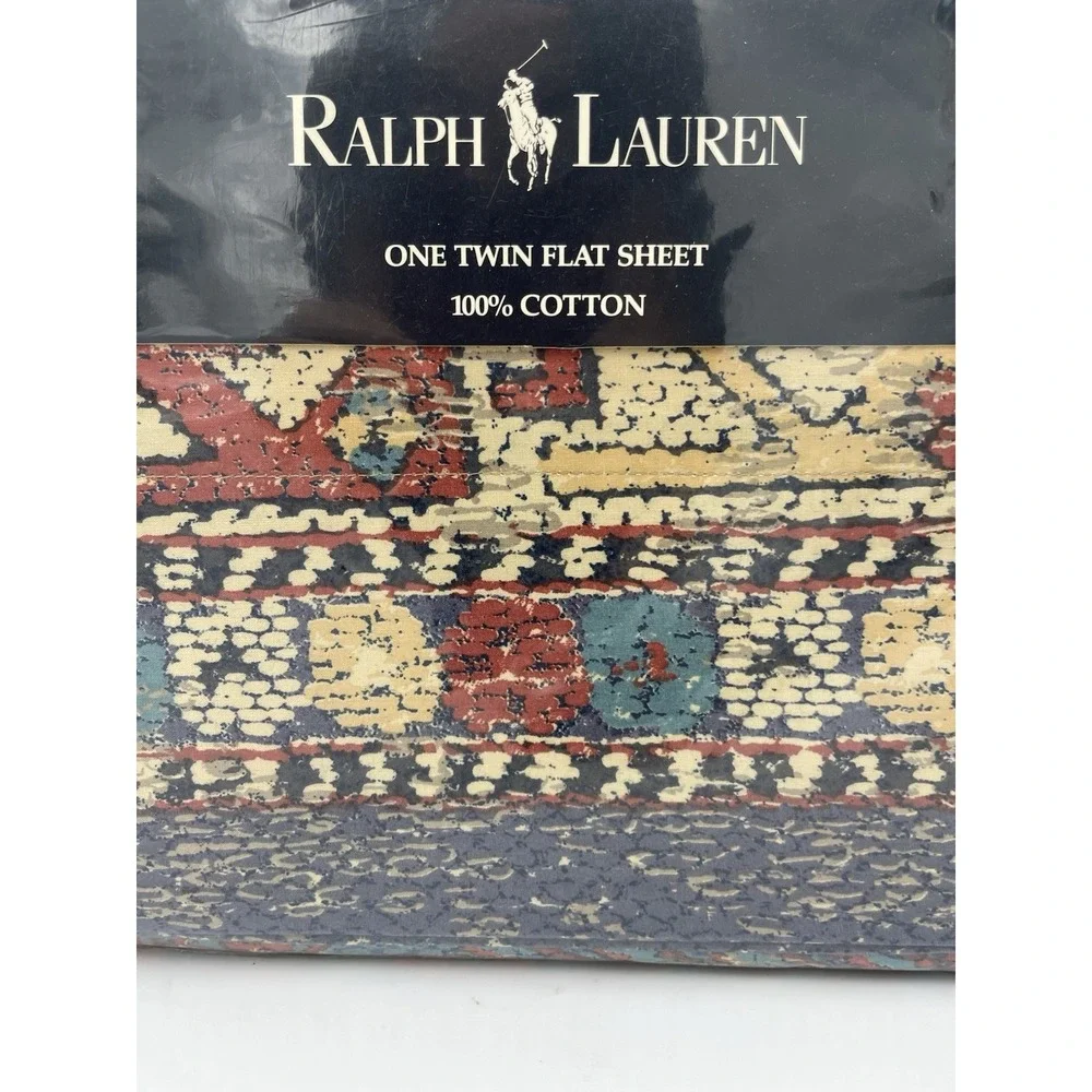 Vintage New Ralph Lauren Zuma Point Multi  One TWIN Flat Sheet NOS‎